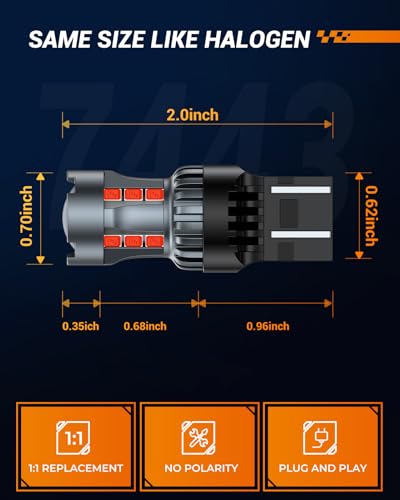 SEALIGHT 7443 7440 LED Bulb Red Brake Lights, T20 7441 7444 992 W21W LED Light Bulb with Projector for Tail Stop Parking Blinker Lights, Pack of 2