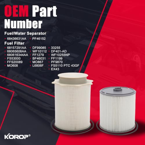 6.7 Cummins Fuel Filter Water Separator Set Fits for 2019 2020 2021 2022 2023 2024 Dodge Ram 2500 3500 4500 5500 6.7L Diesel Turbo Engines, Replaces# 68157291AA and 68436631AA