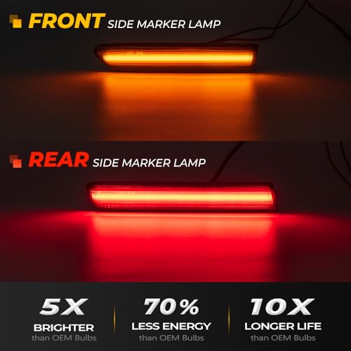 NJSBYL Amber/Red LED Side Marker Lights for Acura TL 2004 2005 2006 2007 2008 Smoked Lens Front/Rear Left&Right LED Sidemarker Lamps Replacements