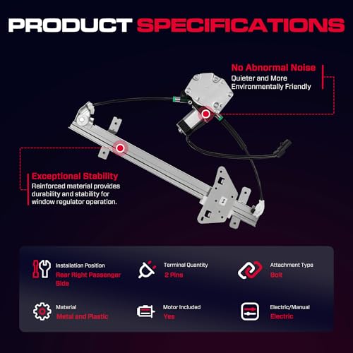 XIMAKA Rear Passenger Side Power Window Regulator with Motor (2 Pins) Fit for 2000-2004 Dodge Dakota (Crew Cab Only Cable Operated), 1998-2003 Durango, 741-599