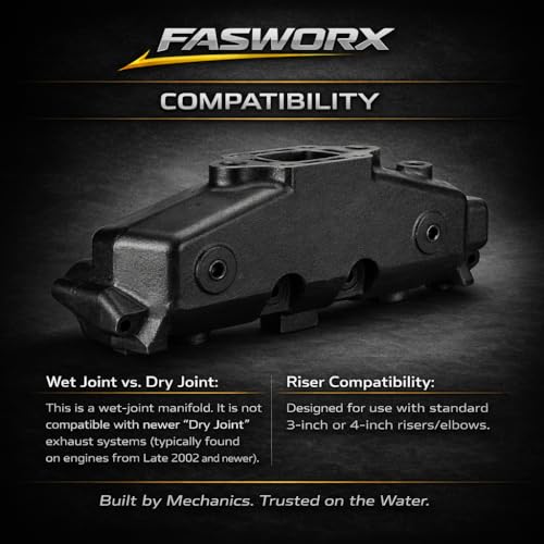 FASWORX Exhaust Manifold & Riser Kit for MerCruiser 5.0L (305), 5.7L (355), 6.2L (377) V8 Engines (Years 1983 - Early 2002) | Wet Joint 4” Center-Rise Elbow | Replaces 860246A15, 807988A03, 18-1953-2
