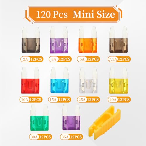 Liamner 120 Pieces Mini Fuse Kit, Car Fuse Assortment Kit, Mini Blade Fuses Automotive for Car, RV, Truck, Marine, Motorcycle, Auto Accessories(2A/3A/5A/7.5A/10A/15A/20A/25A/30A/35A)