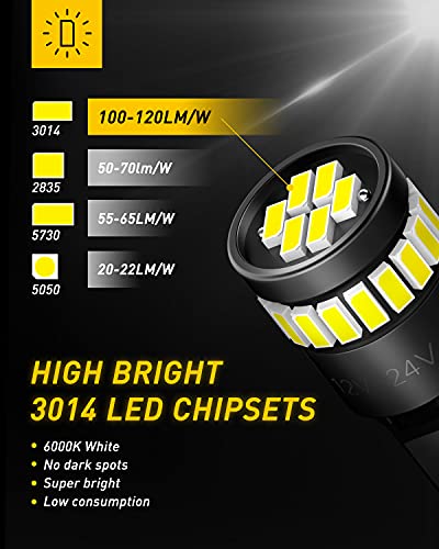 AUXITO 194 LED Light Bulb 6000K White 168 2825 W5W T10 Wedge 24-SMD 3014 Chipsets LED Replacement Light Kit Error Free for Car Interior Dome Map Door License Marker Lights, Pack of 10