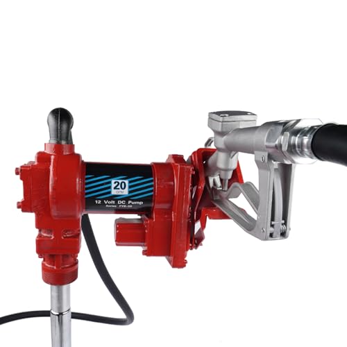 Weonefit 20GPM 12V High-Flow Red Fuel Transfer Pump with Discharge Hose & Manual Nozzle for Transfer of Gasoline Diesel Kerosene Ethanol & Methanol Blends & Biodiesel - Cast Iron Heavy Duty Pump