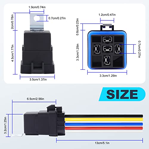 Delgada 40/30 Amp Relay 12V Waterproof Automobile Relay 5 PIN SPDT with Harness Socket Set 14 AWG Copper Wires for Boat Truck Motorcycle