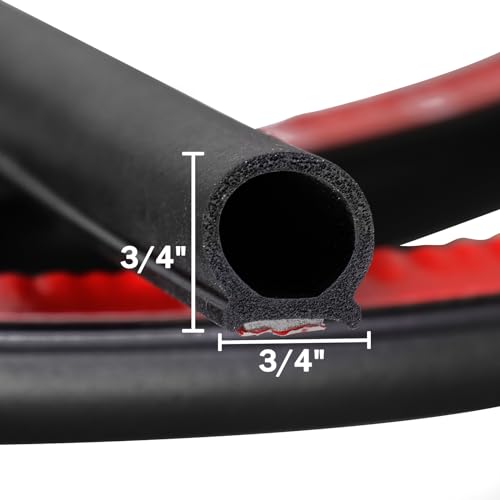 GoldWheel 3/4"×3/4" D-Shape Weather Stripping 8FT Heavy Duty Bulb Seal Car Door Window Rubber Seal Strip Hollow Gasket Weatherstrip(Self-Adhesive) for Automotive Truck RV Door Window Soundproof