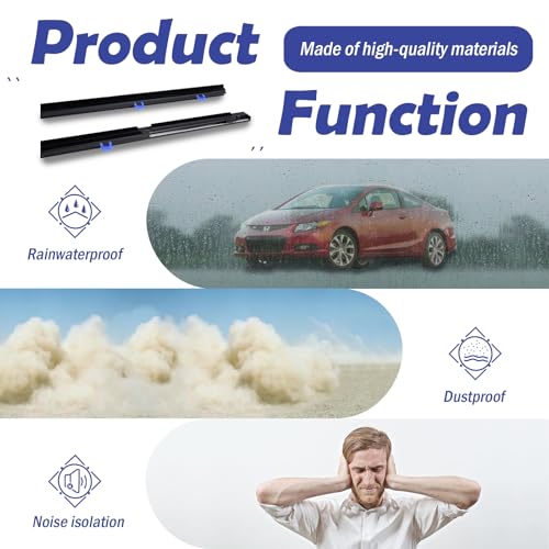 2Pcs Window Weather Stripping Molding Trim Seal Belt Compatible with 2012-2015 Honda Civic Coupe 2D Replace# 72410-TS8-A01 72450-TS8-A01