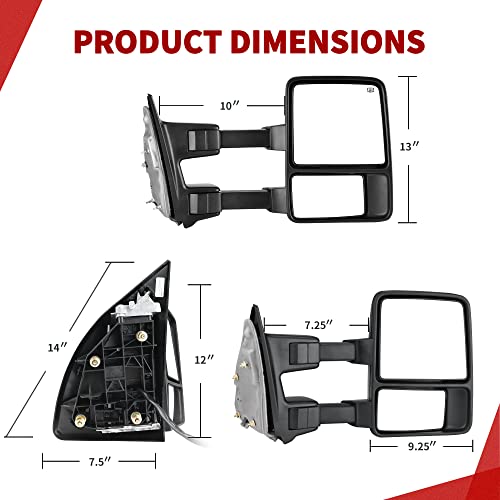 YITAMOTOR Towing Mirrors Compatible with 2008-2016 Ford F250 F350 F450 F550 Super Duty, Power Adjustable Heated Turn Signal Manual Telescoping Folding Pair Set