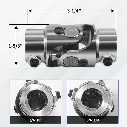 RABROPAR 3/4 DD X 3/4 DD Steering Shaft Universal U Joint Coupling, Powder Coated Universal Steering Shaft Coupler Chrome Steel, 3/4" DD to 3/4" DD Single Steering Shaft Joint