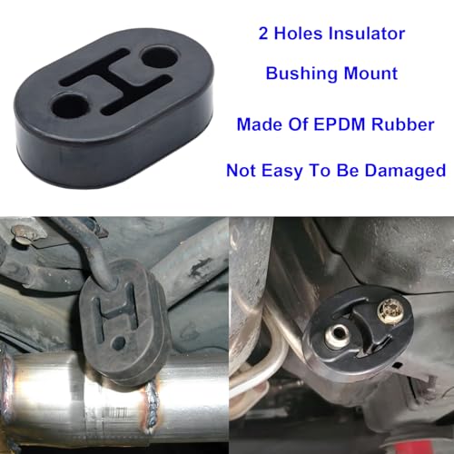 Ganluuree 10PCS Exhaust Hanger Rod Set 10" 7.6" 90°Bend Adjustable Rubber Exhaust Muffler Hangers Mild Steel Zinc Coated Car Automotive Replacement Clamps Flanges Parts 2 Hole 4 Hole Insulator Mount