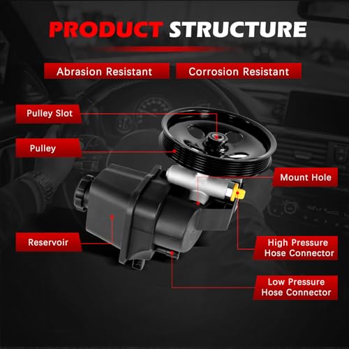Autodevil 20-65990 Power Steering Pump with Pulley & Reservoir Fit for 2002-2009 Trailblazer & Envoy, 06-09 9-7x 4.2i, 2005 9-7x Linear, 07-08 Ascender, 04-07 Rainier, 02-04 Bravada, 4.2L 5.3L 6.0L