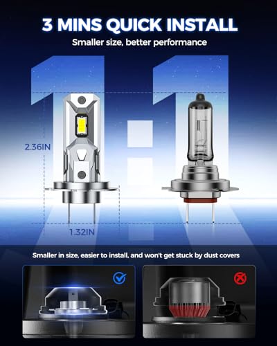 Marsauto - H7 led lights for car - High Performance Halogen Headlight Bulb, High Beam, Low Beam and Fog Replacement Bulb (Contains 2 Bulbs)