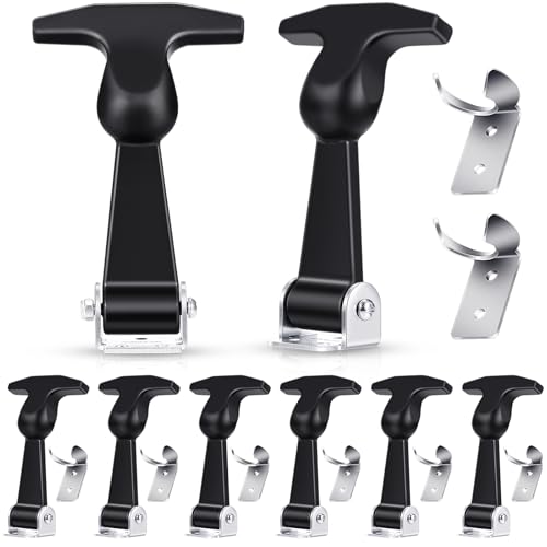Mudder 8 Pieces Elastic Stainless Steel Rubber Hood Catch Flexible T-Handle Hasp Rubber Flexible Draw Latches with Brackets for Vehicle Engine, Hood