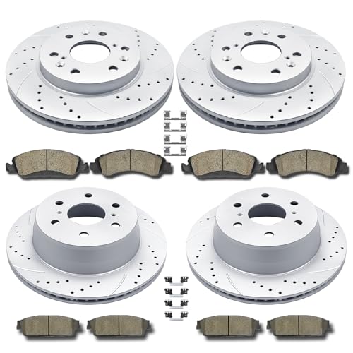 Acinoparts Front and Rear Brake Kit, Drilled and Slotted Brake Rotors Ceramic Brake Pads Suitable for Cadillac Escalade Chevy Silverado 1500 Tahoe GMC Yukon