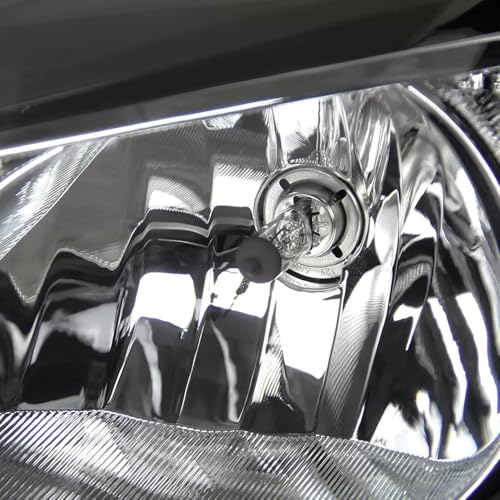 Headlights Assembly Pair with Bulbs for 2012 2013 2014 Ford Focus S SE ST SEL Halogen Head Lamps Replacement Driver and Passenger Side,Black Housing Amber Reflector