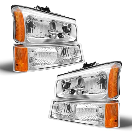 AS Headlight Assembly for 2003 2004 2005 2006 Chevy Silverado/Avalanche 1500 2500 3500 Driver and Passenger Side Headlamp Replacement Pair - Not Fits Body Cladding Models