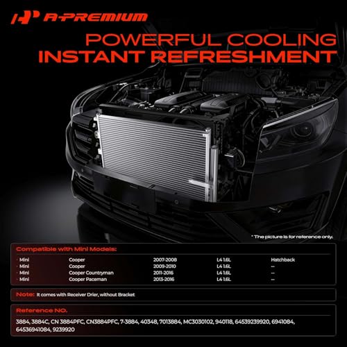 A-Premium Air Conditioning A/C Condenser Compatible with Mini Cooper 2007-2010, Cooper Countryman 2011-2016, Cooper Paceman 2013-2016, L4 1.6L