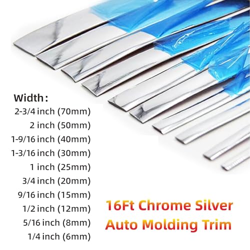 16Ft Chrome Silver Automotive Car Exterior and Interior Molding Trim Universal Bumper Window Door Body Side Decorative Strip Scratch-Proof (1/2 inch (12mm))