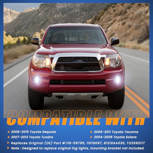 KARSAM Round LED Fog Lights for 2005-2011 Toyota Tacoma, 2007-2013 Tundra, 2004-2006 Solara, 2008-2015 Sequoia Accessories, Front Bumper Driving Fog lamp Plug and Play DOT Approved Fog Light Assembly