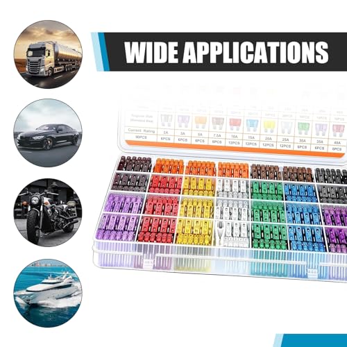 Bawkars 300 PCS Mini Fuse Kit, Car Fuses Assortment Automotive Kit, Mini Blade Fuses with Puller (2A/3A/5A/7.5A/10A/15A/20A/25A/30A/35A/40A), Universal for Most Cars (Multicolored)