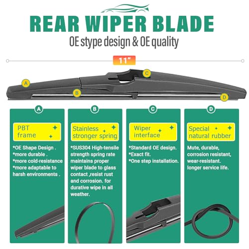26" 16" 11" Windshield Wiper Blades Replacement for Chevrolet Chevy Trax 2024 2025 2026 Premium All Weather Front Rear Wipers Set - OEM Quality (Pack of 3)