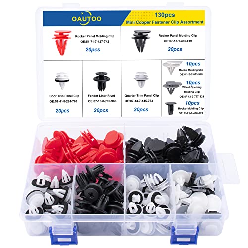OAUTOO 130pcs Auto Body Interior and Exterior Retainer Fastener Clip Assortment for Mini Cooper R50 R52 R53 R56