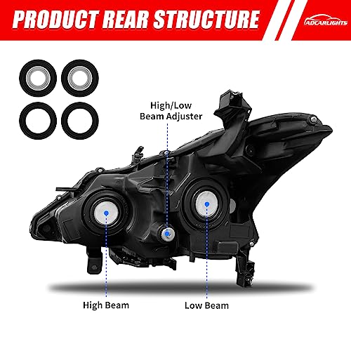 ADCARLIGHTS 2013 2014 2015 Nissan Altima Headlight Assembly Only fit 4Door Clear Lens Chrome Housing with Amber Reflector Headlamp Replacement Left and Right Pair(Does Not Fit Xenon/HID)（W/O Bulbs）