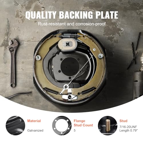 VEVOR Electric Trailer Brake Assembly, 12" x 2", 2 Pairs Self-Adjusting Electric Brakes Kit for 7000 lbs Axle, 5-Hole Mounting, Backing Plates for Braking System Part Replacement (2 Right + 2 Left)