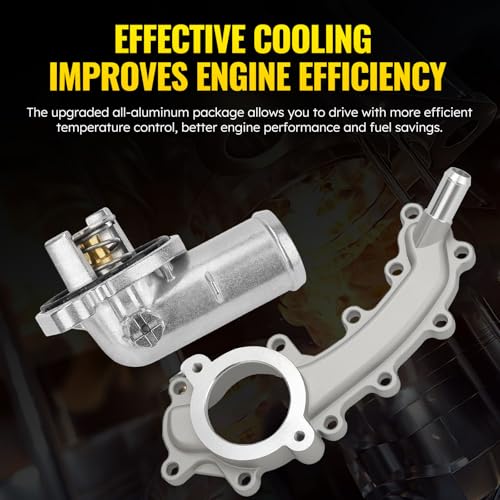 Upgrade Aluminium Thermostat Housing Assembly and Engine Coolant Crossover Water Outlet Pipe for Chrysler 200 Jeep Cherokee Dodge Avenger Journey Ram 1500 - Replaces 5184653AF 902-3102HP 902-3036