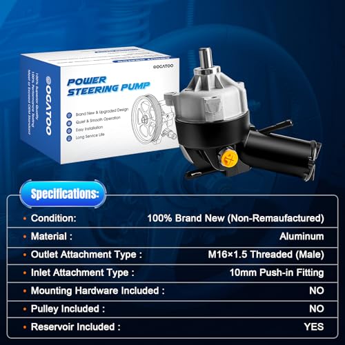 Power Steering Pump with Reservoir Fits for Ford F200, F250, F350 Super Duty, F450 Super Duty, F550 Super Duty 1990-2003, F Super Duty,Excursion Replaces 20-7238, F1TZ3A674DBRM, F2TZ3A674A