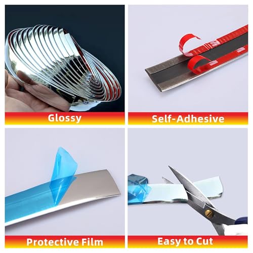 16Ft Chrome Silver Automotive Car Exterior and Interior Molding Trim Universal Bumper Window Door Body Side Decorative Strip Scratch-Proof (1/2 inch (12mm))
