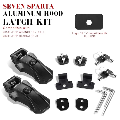 Seven Sparta Upgraded Locking Hood Latches for Jeep Wrangler JL/JLU 2018-2026 & Gladiator JT 2020-2026, with Keys & Security Screws - Aluminum Locking Hood Catch, 1 Pair, Streamlined