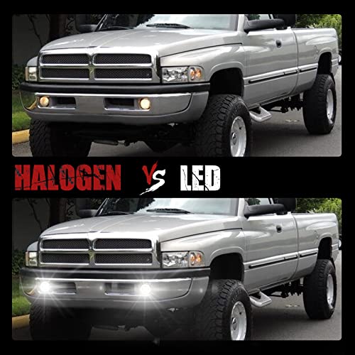 BUNKER INDUST Dodge Ram LED Fog Lights with Daytime Running Lights Set,1 Pair Clear Lens Fog Lamps Replacement for 1994 1995 1996 1997 1998 1999 2000 2001 2002 Dodge Ram 1500 2500 3500