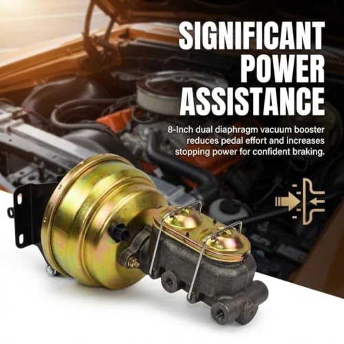 Power Brake Booster Conversion Kit for Jeep CJ7 CJ5 1974-1986, 8 Inch Dual Diaphragm & 1" Bore Master Cylinder, Complete Disc/Drum Setup, Reduces Pedal Effort, OE Performance PBUJ7486D