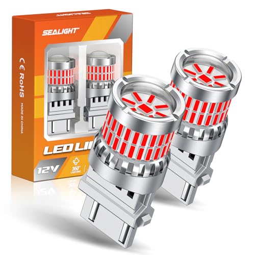 SEALIGHT Brake Light Bulbs 3157 LED Bulb Red, 700% Brighter 3156 3057 4157 4114 LED Bulb 57-SMD LED Chipset with Projector Len for Blinker Brake Light, Tail Light, Stop Parking Lights, Pack of 2