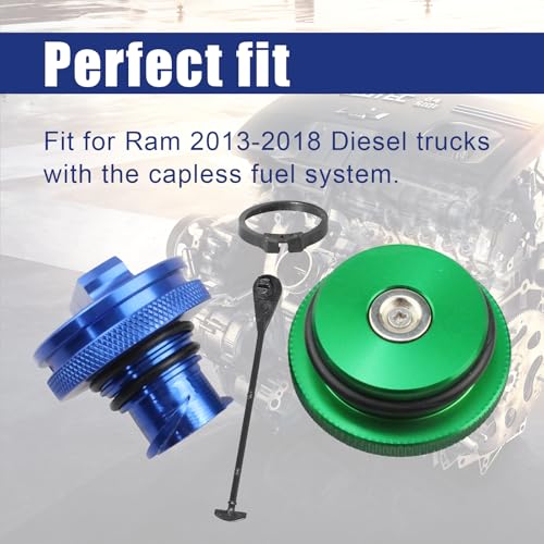 Onseeda Billet Aluminum Blue Diesel Exhaust Fluid Cap,DEF Cap & Green Fuel Cap fit for Dodge Ram Cummins EcoDiesel 1500/2500/3500/4500/5500 2013-2023 Pick-up Truck,Diesel Fuel Cap
