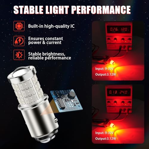 iBrightstar 1157 LED Bulb Red, BAY15D 2057 2357 7528 LED Brake Light Bulbs Super Bright for Rear Brake Lights and Tail Lights, 2 Pack