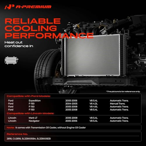 A-Premium Engine Coolant Radiator - with Transmission Oil Cooler - Compatible with Ford F-150 05-08 4.2L 4.6L 5.4L, Expedition 05-06 5.4L & Lincoln Mark LT 06-08 5.4L, Navigator 05-06 5.4L
