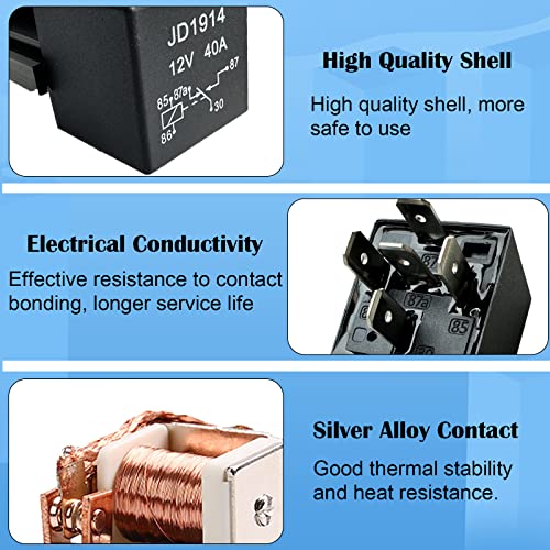 Kalmaegee 5 Pack 5 PIN 12V Relay with Harness, 40AMP 12 Volt Relay Automotive Relays with Relay Socket and Wiring Harness, SPDT Relay Switch for Car Truck Motorcycle