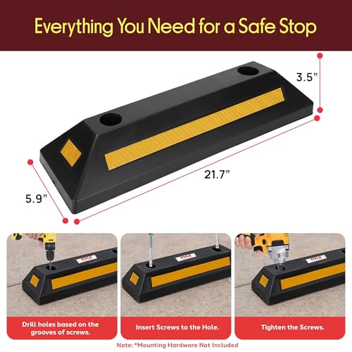 Pyle Curb Garage Vehicle Floor Stopper for Parking Safety 1PC Heavy Duty Rubber Parking Lot Driveway Stopper, For Car Vans Trucks Tire Wheel Guide Block Protect Bumper- Pyle PCRSTP11