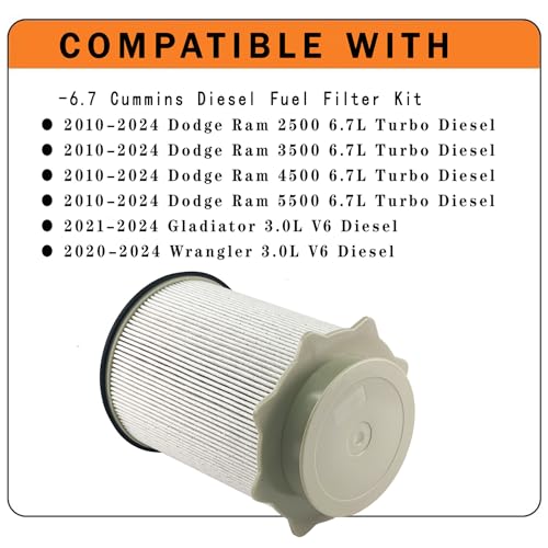 68157291AA Fuel Filter Replacement for 2010 Dodge Ram 6.7L Cummins & 2011-2024 Ram 2500 3500 4500 5500 6.7L Diesel - OE #68065608AA 680616344AA MO608 DF99085 68436631AA