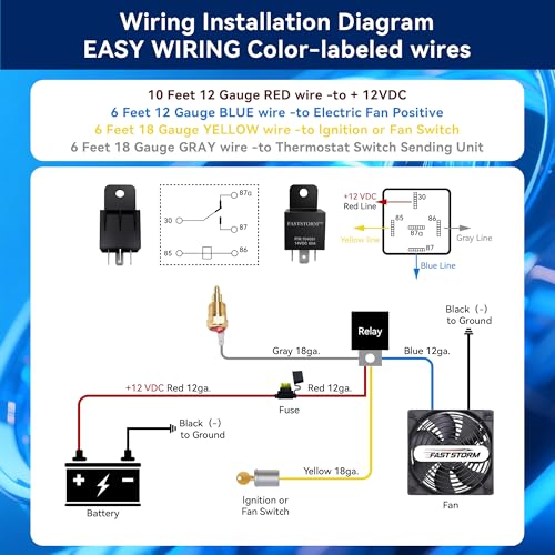 FASTSTORM Electric Fan Relay Kit 12V 60 AMP Electric Radiator Cooling Waterproof Fan Relay Kit with Thermostat Control Switch 185 On 175 Off Upgrade