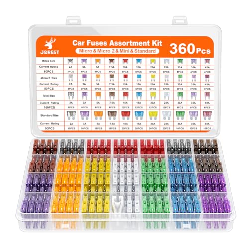 JOREST 360Pcs Car Fuse Assortment Kit, 160 Mini Blade Fuses Automotive + 90 Standard Auto Fuses + 50 Micro Fuse + 60 Micro2 – for RV/Truck/Motorcycle(2A 3A 5A 7.5A 10A 15A 20A 25A 30A 35A 40A)