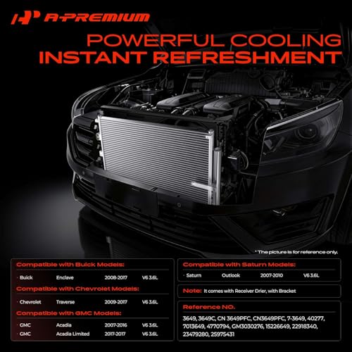 A-Premium A/C Condenser Compatible with Buick Enclave 2008-2017 & Chevrolet Traverse 2009-2017 & GMC Acadia 2007-2016, Acadia Limited 2017 & Saturn Outlook 2007-2010, V6 3.6L