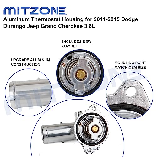 MITZONE Upgrade Aluminum Thermostat Housing Assembly Compatible with Dodge Durango Grand Cherokee 2011-2015 Wrangler JK 2012-2018 Replace 902-852 5184651AG 5184651AH