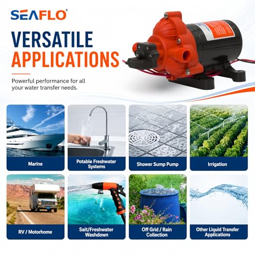 SEAFLO 33 series RV Water Pump - 12V, 3.0 GPM 45 PSI Diaphragm Pump, Self Priming On Demand Fresh Water Pump for RV Camper Boat Marine, Self Priming Pressure Pump, NSF UL 4-Year Warranty