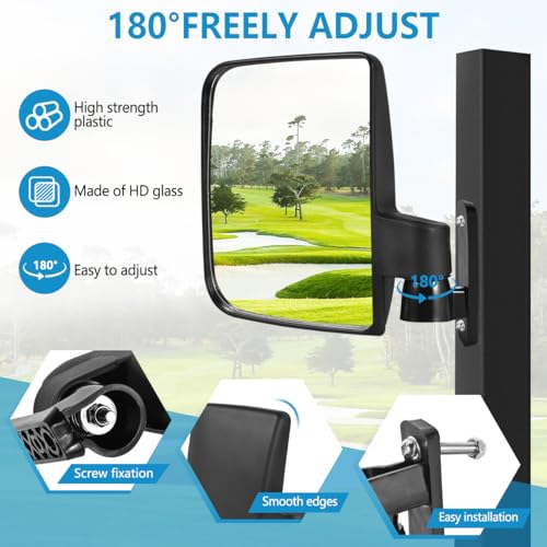 OBTANIM Adjustable Golf Cart Side Rear View Mirrors for Club Car EZ GO Yamaha and Others Carts