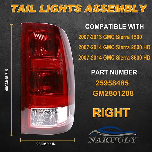 Tail Light Compatible With 2007-2014 GMC Sierra 1500 2500 3500 HD Taillight