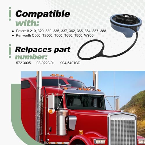 Heavy Duty Diesel Exhaust Fluid Tank Cap DEF Blue Compatible with Peterbilt 210 320 330 335 337 362 365 384 387 388 Kenworth C500 T2000 T660 T680 T800 W900 Replace 572.3005 08-0223-01 904-5401CD