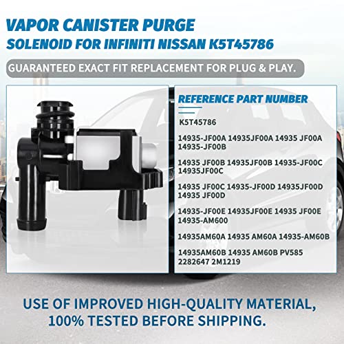 Vapor Canister Purge Valve Solenoid - EVAP Vapor Canister Vent Valve Compatible with Infiniti Nissan 2003-2015 - Replaces K5t45786 14935-Jf00a 14935-Jf00b